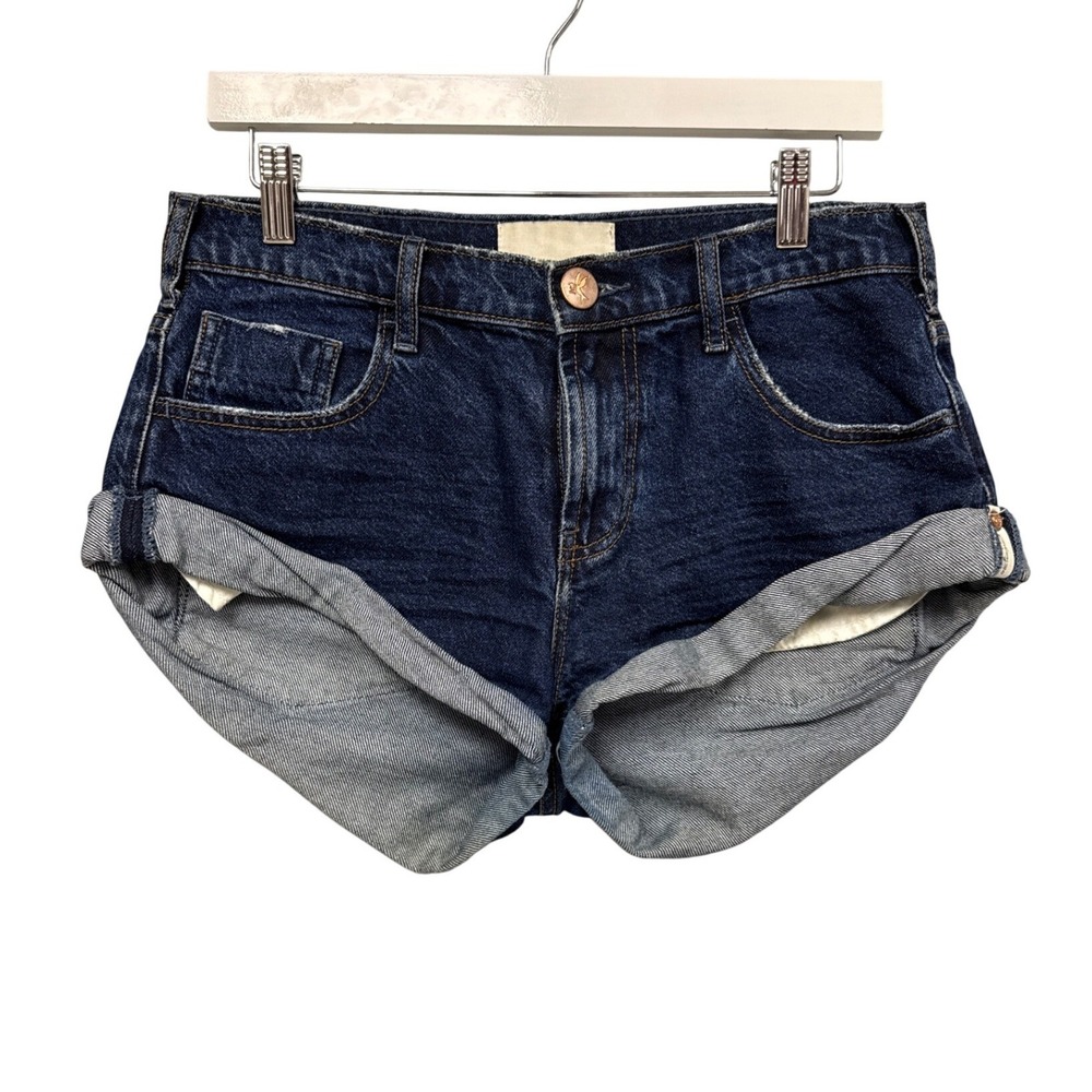 One Teaspoon Bandits Jean Shorts Women 25 Blue Denim Distressed Frayed Low Rise